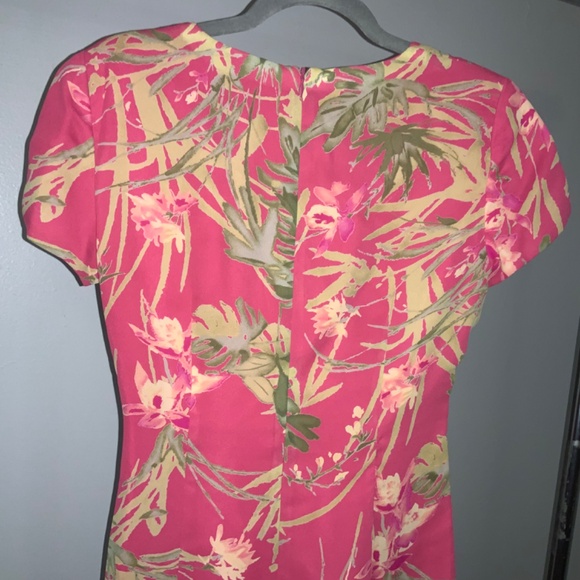 David Warren Side Tie Faux Wrap dress Sz 6 Tropical Floral vintage made in US - Picture 8 of 10